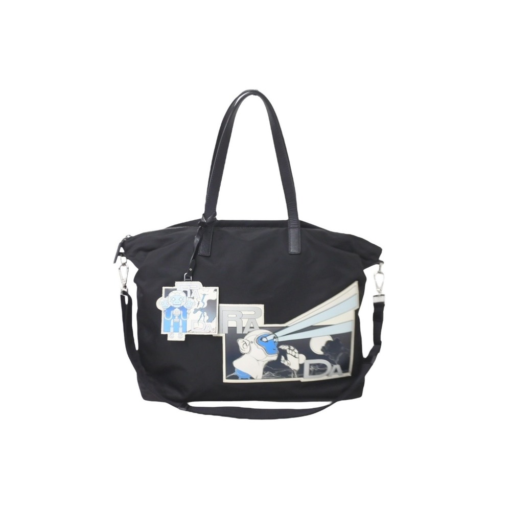 Prada Tote Bag Comic Patch Triangle Logo Nylon Bl… - image 1